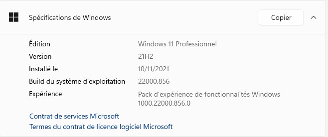 Spécification Windows 11