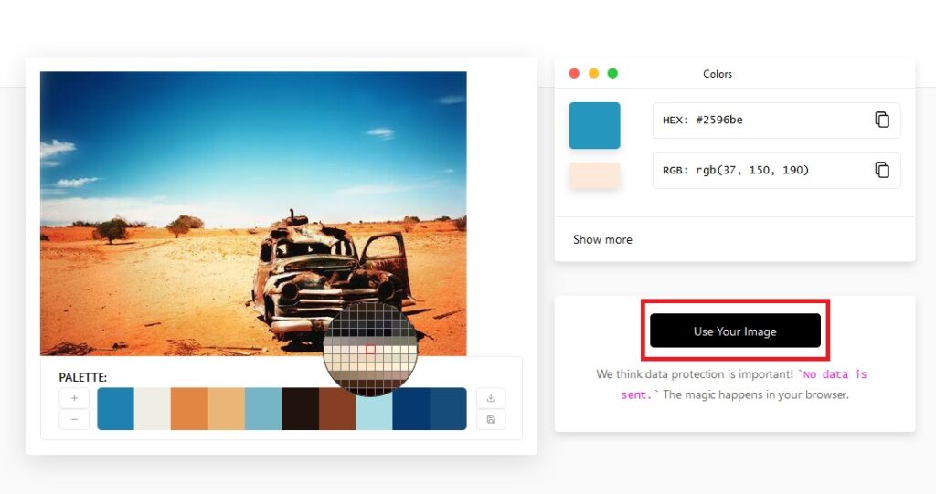 écupération d’un code couleur à partir d’une image sur le site Imagecolorpicker