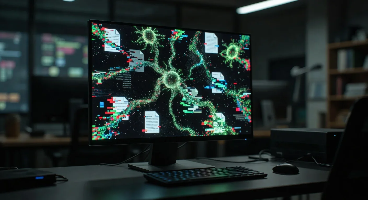 Ordinateur infecté présentant des fichiers corrompus sur l'écran