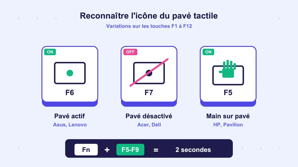 Variations de l'icône d'activation du pavé tactile sur claviers d'ordinateurs portables