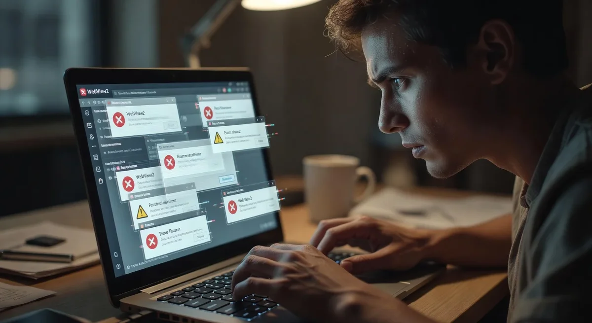 Utilisateur frustré devant un ordinateur portable affichant des pop-ups bloqués par un bloqueur de publicité