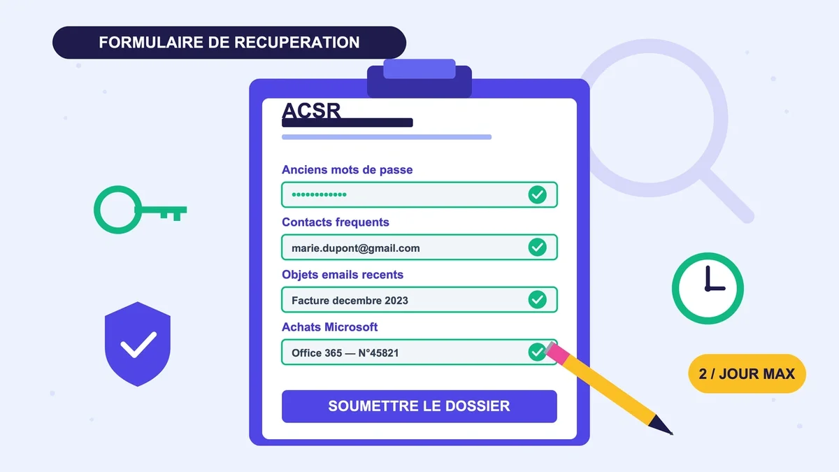 Un utilisateur remplissant un formulaire ACSR pour récupérer son adresse Hotmail