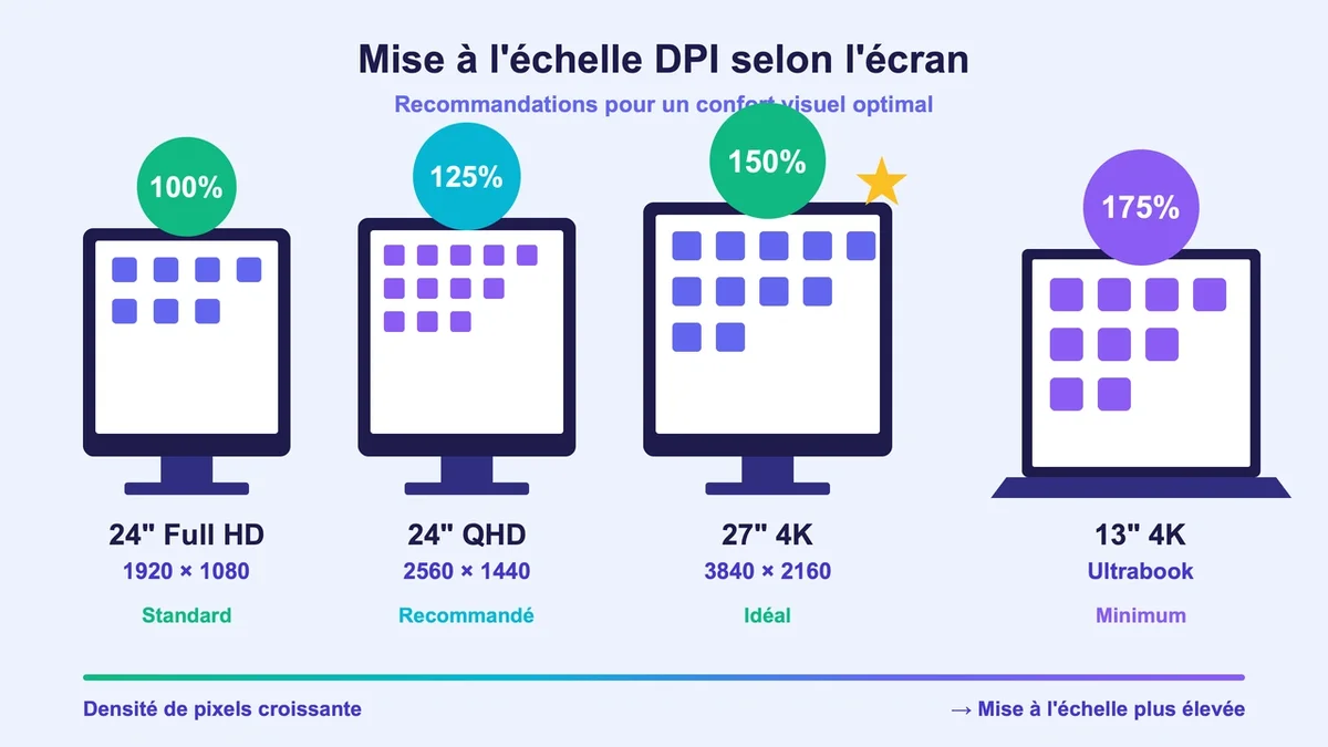 Illustration des recommandations de mise à l'échelle d'icônes sur différents types d'écrans 4K